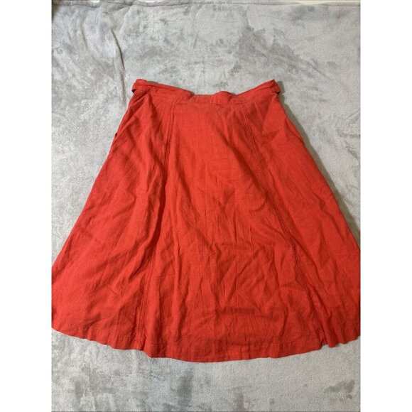 Maeve Anthropologie Linen Blend Button Front Paperbag Midi Skirt 8 Orange - Picture 10 of 10